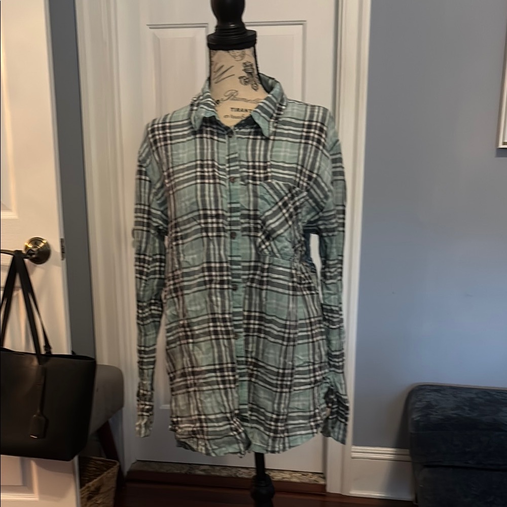 Treasure & Bond Mint Plaid Button Down Shirt